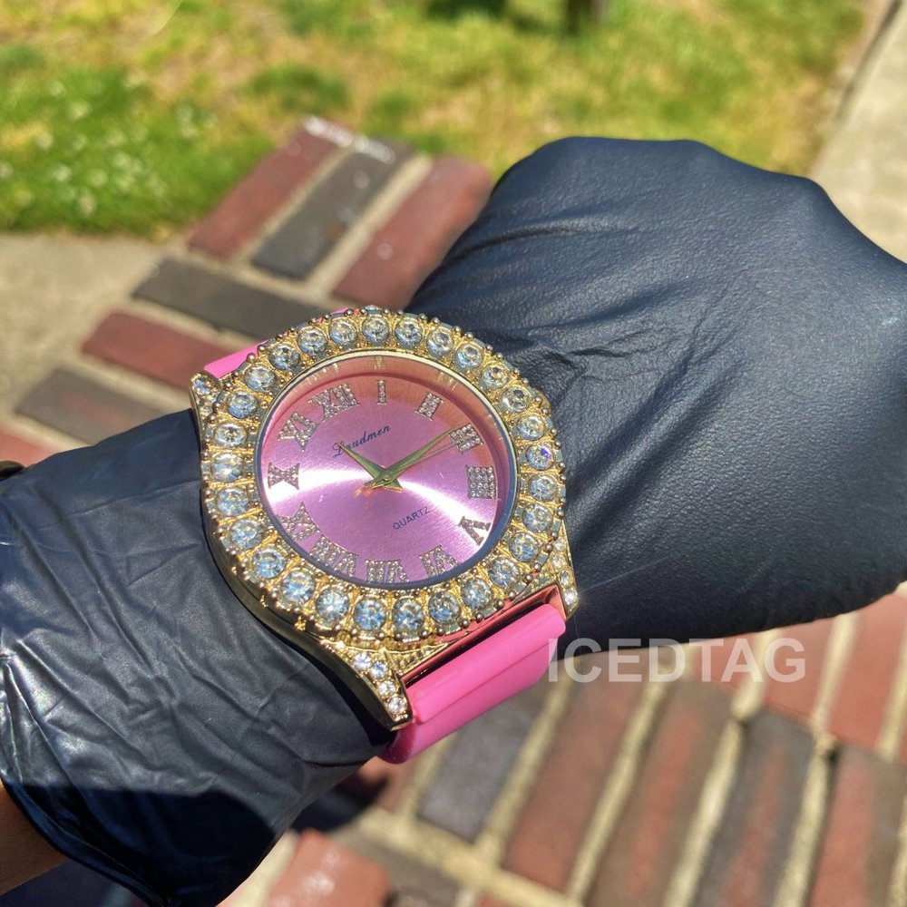 ICED SILICONE BAND LUXURY SIMULATED DIAMOND BLING WATCH